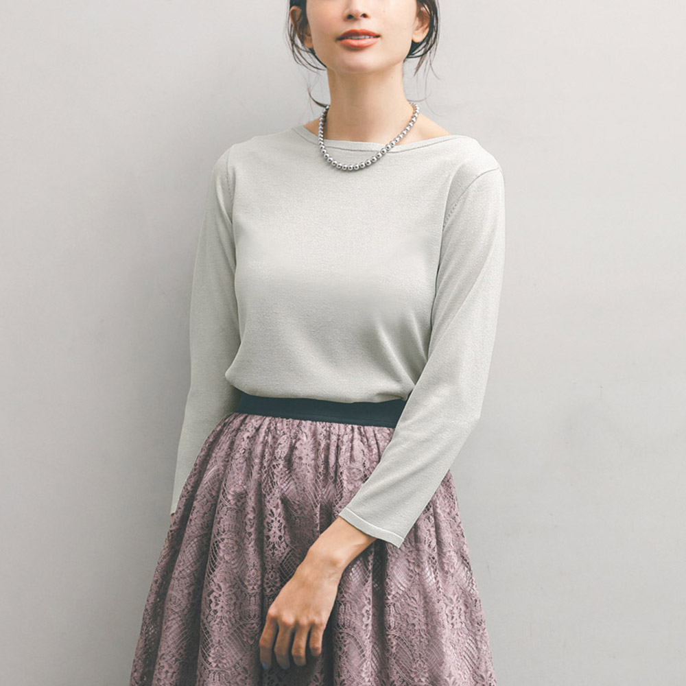 前後2ウェイ シルクラメ 7分袖 ニットプルオーバー ニットセーター ニット セーター PC6242