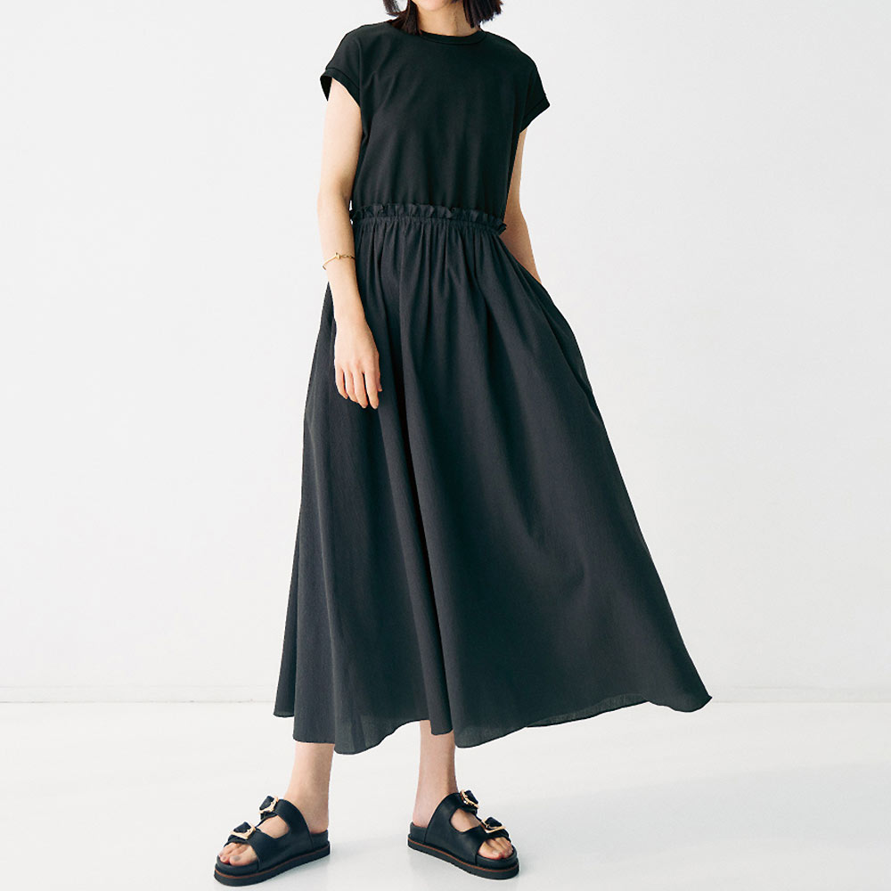 コットンサッカー調素材 ドッキングワンピース ワンピース ファッション PC6281