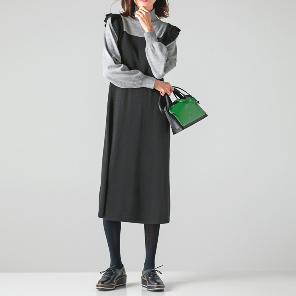 バイカラーニット タートルネックワンピース ワンピース ファッション PC6548