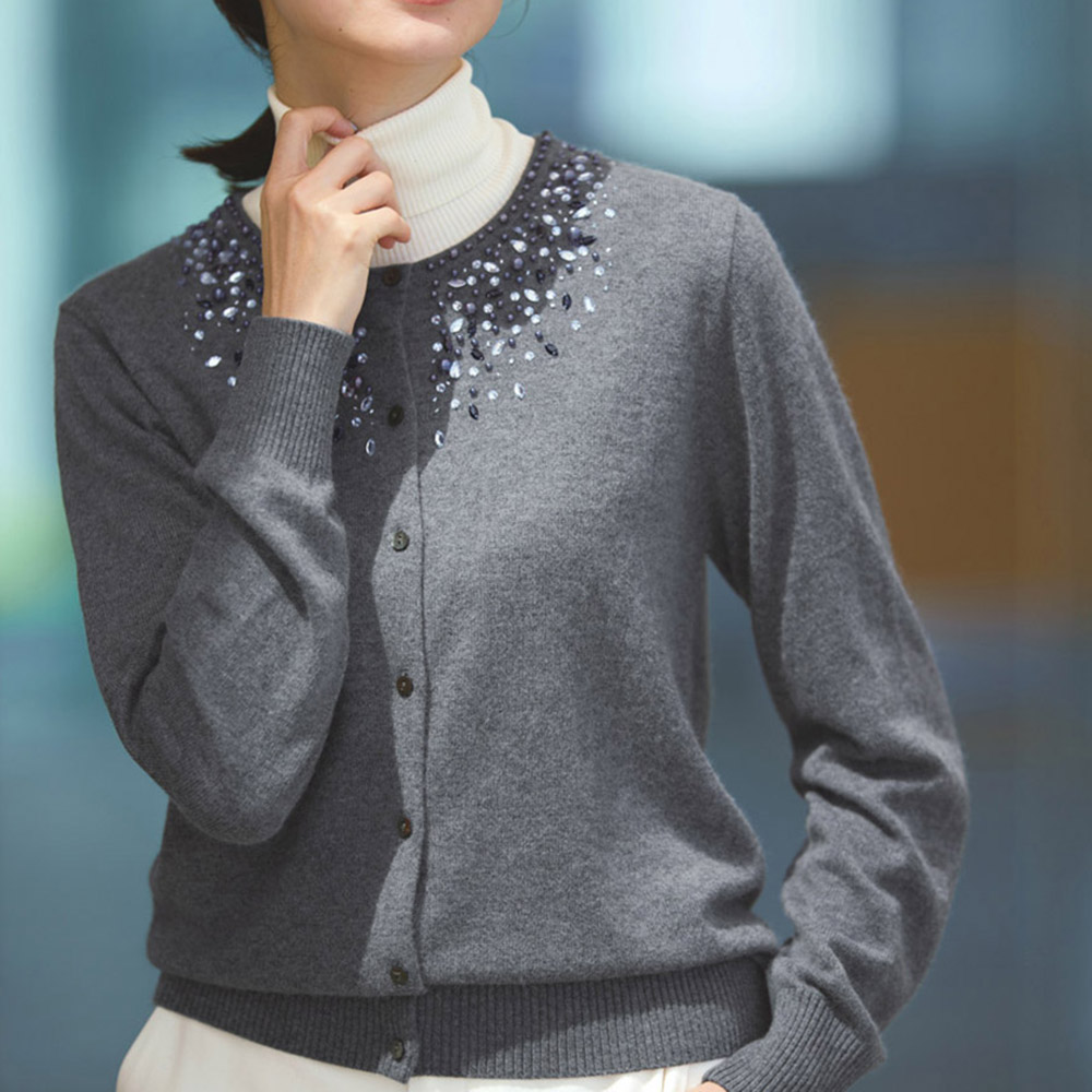 ánuans グレービジューニット カーディガン ビジュー刺しゅう使い ニットカーディガン 通販 - ディノス