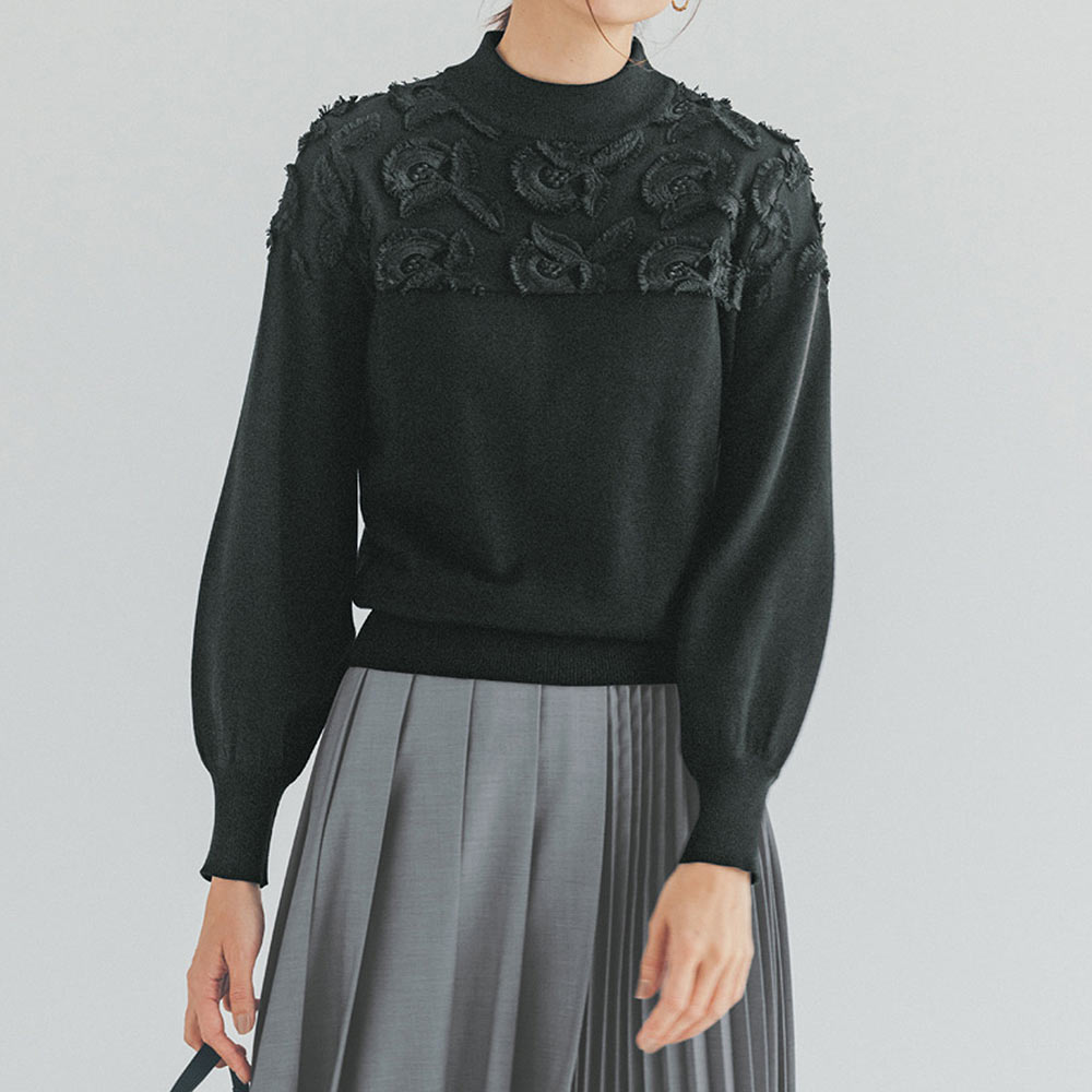 ヨークフラワーレース使い ニットプルオーバー ニット セーター ファッション PC6550