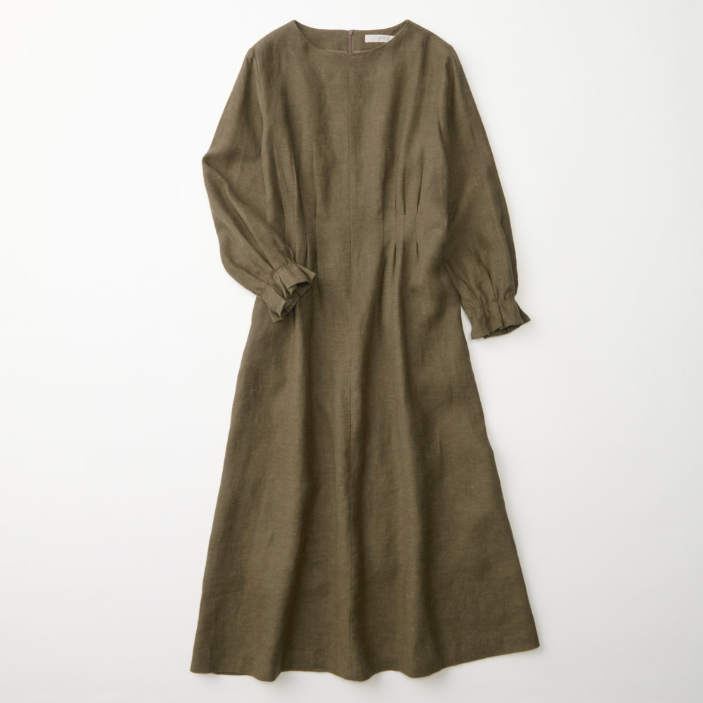 ブラッシュリネン ウエストタックワンピース マキシワンピース ロングワンピース ワンピース N60673