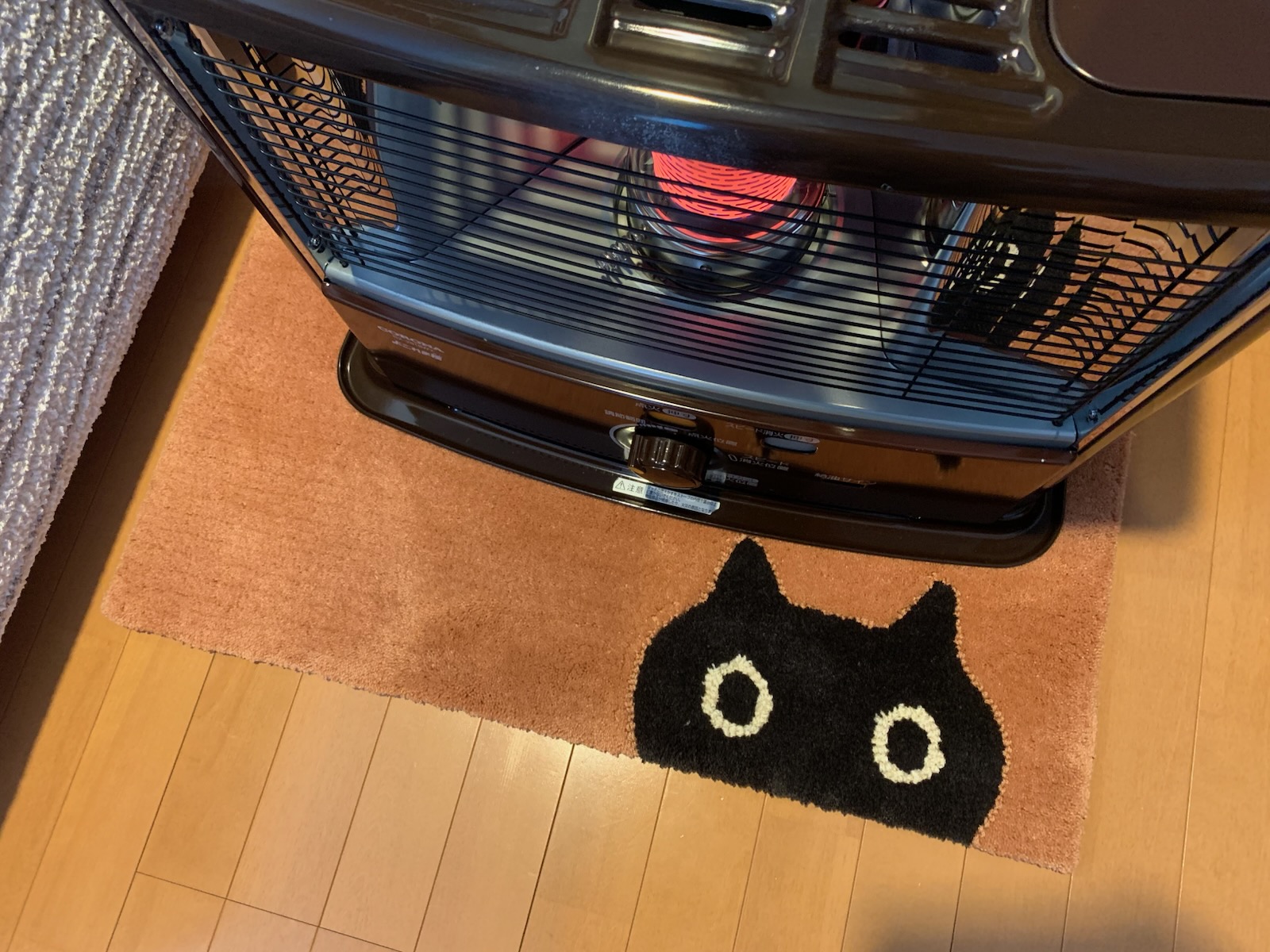 ストーブ下の黒ネコ